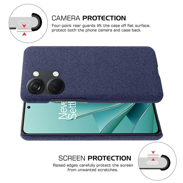 For OnePlus Nord 3 5G / Ace 2V Shockproof Non-Slip Case Cloth+Hard PC Protective Guardian Phone Cover - Blue