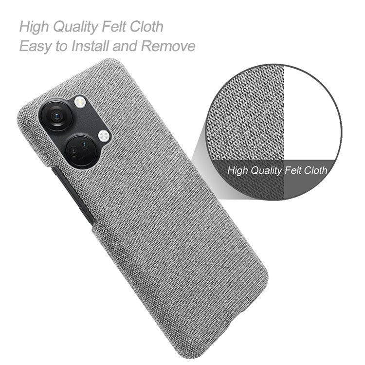 For OnePlus Nord 3 5G / Ace 2V Shockproof Non-Slip Case Cloth+Hard PC Protective Guardian Phone Cover - Light Grey