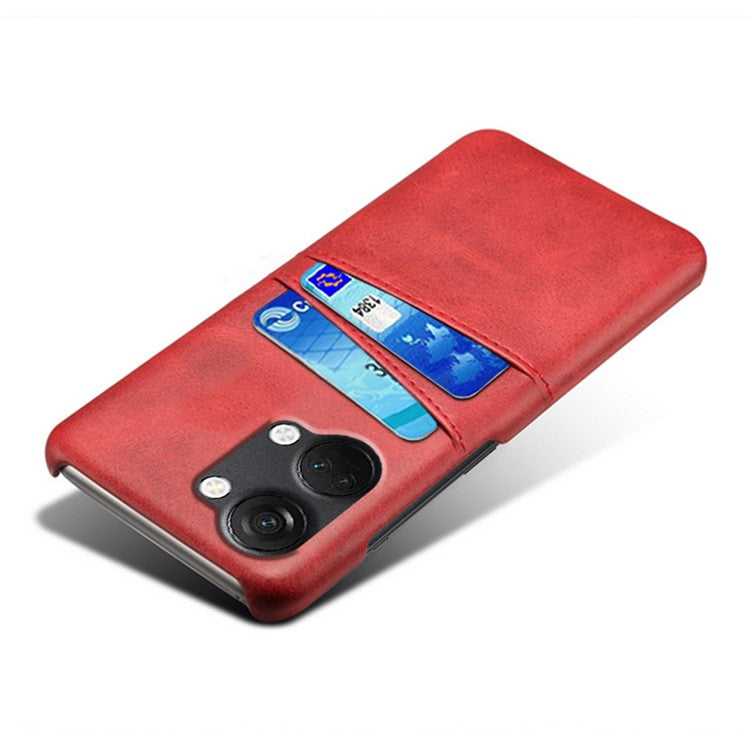 Phone Case for OnePlus Nord 3 5G / Ace 2V Drop Protection Dual Card Slots PU Leather Coated PC Cover - Red