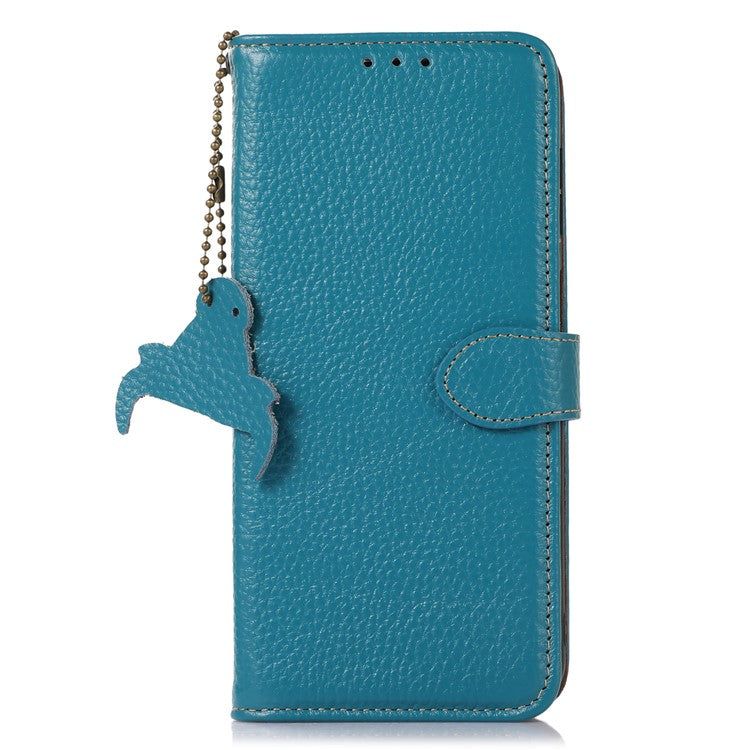 Phone Cover for Oppo Find X6 Pro RFID Blocking Litchi Texture Genuine Cow Leather Wallet Stand Case - Blue