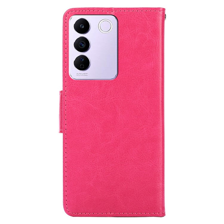 For vivo S16e 5G Textured PU Leather Protective Case Anti-Drop Wallet Phone Stand Shell - Rose