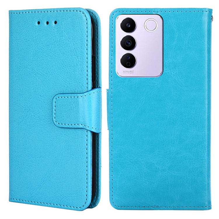 For vivo S16e 5G Textured PU Leather Protective Case Anti-Drop Wallet Phone Stand Shell - Baby Blue