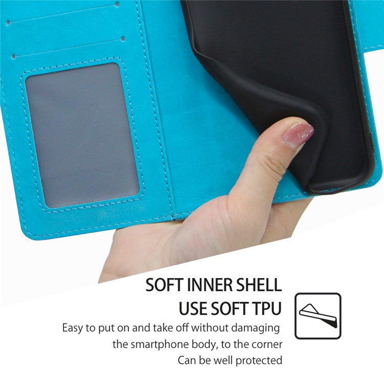 For vivo S16e 5G Textured PU Leather Protective Case Anti-Drop Wallet Phone Stand Shell - Baby Blue