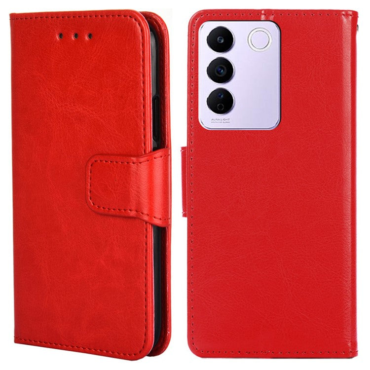 For vivo S16e 5G Textured PU Leather Protective Case Anti-Drop Wallet Phone Stand Shell - Red