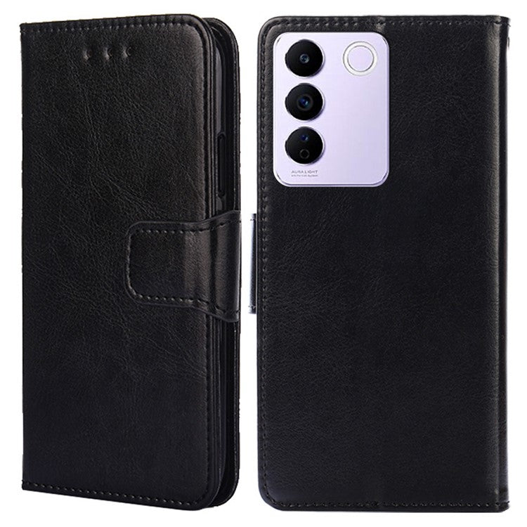 For vivo S16e 5G Textured PU Leather Protective Case Anti-Drop Wallet Phone Stand Shell - Black