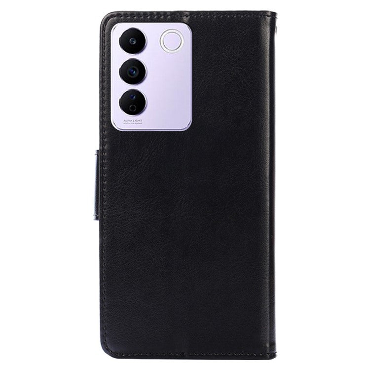 For vivo S16e 5G Textured PU Leather Protective Case Anti-Drop Wallet Phone Stand Shell - Black