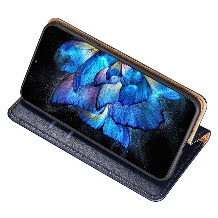 Phone Stand Case for Oppo Find X6 Pro Magnetic Auto-closing PU Leather Wallet Drop-proof Cover - Blue