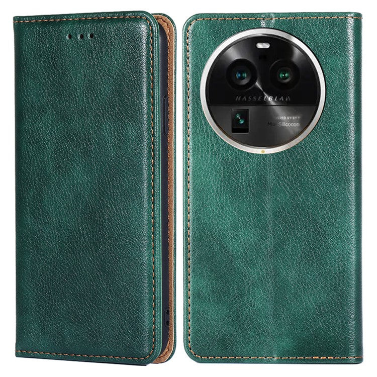Phone Stand Case for Oppo Find X6 Pro Magnetic Auto-closing PU Leather Wallet Drop-proof Cover - Green