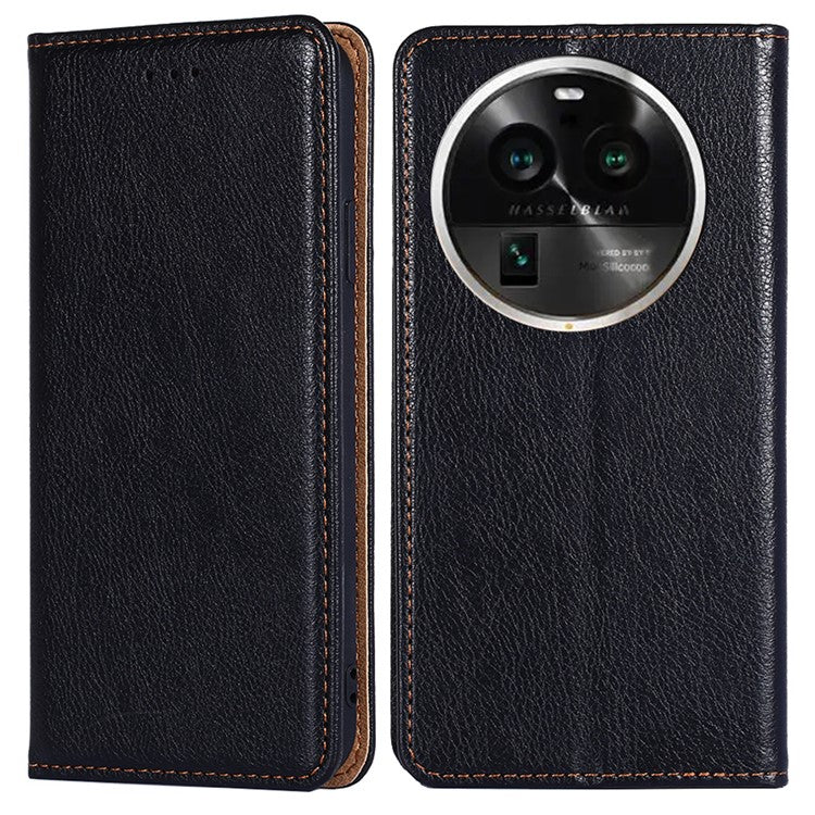 Phone Stand Case for Oppo Find X6 Pro Magnetic Auto-closing PU Leather Wallet Drop-proof Cover - Black