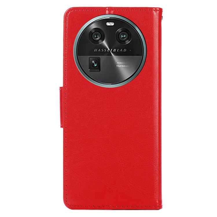 Shockproof Case for Oppo Find X6 Leather Flip Cover Anti-Drop Wallet Phone Case with Stand - Red