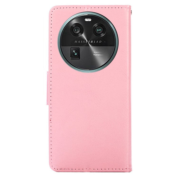 Shockproof Case for Oppo Find X6 Leather Flip Cover Anti-Drop Wallet Phone Case with Stand - Pink