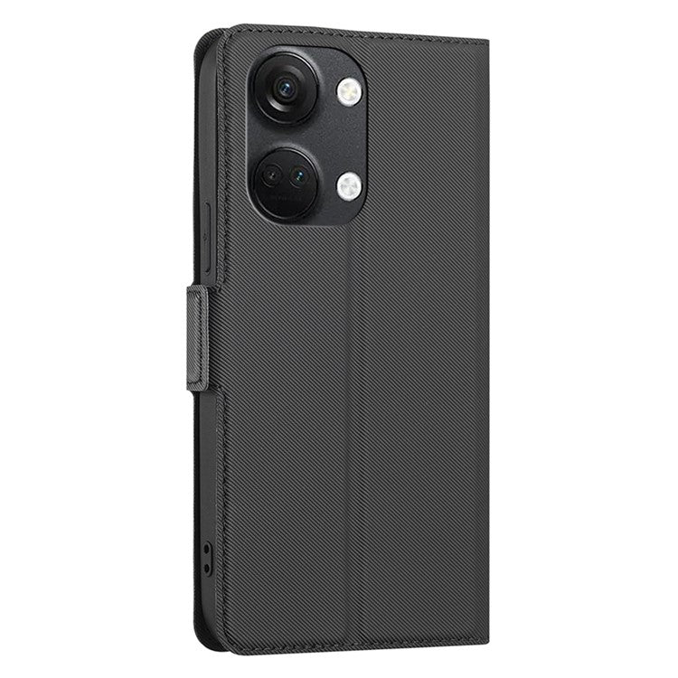 For OnePlus Nord 3 5G / Ace 2V 5G Super Thin Twill Texture Phone Cover Card Holder Stand Anti-Scratch TPU+PU Leather Case - Black