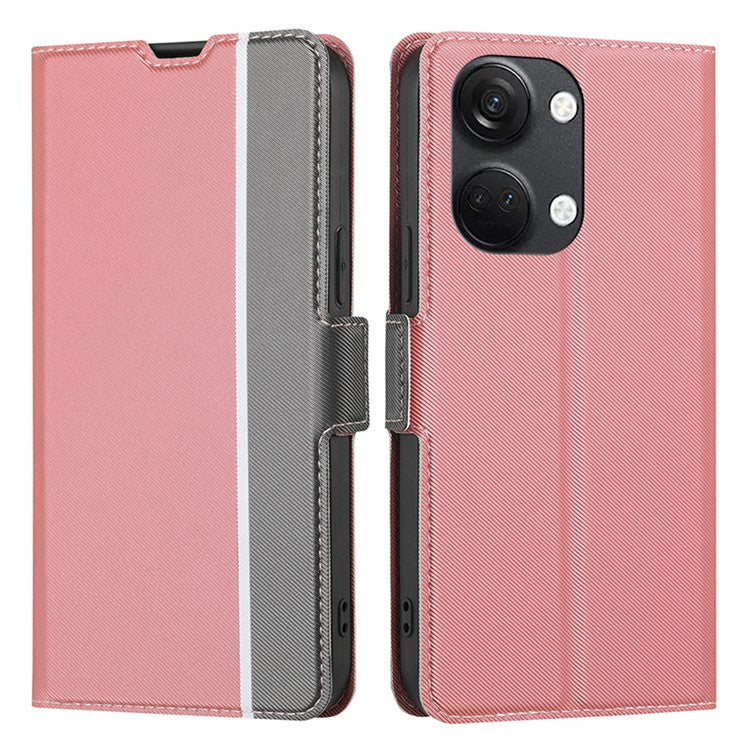 For OnePlus Nord 3 5G / Ace 2V 5G Super Thin Twill Texture Phone Cover Card Holder Stand Anti-Scratch TPU+PU Leather Case - Rose Gold
