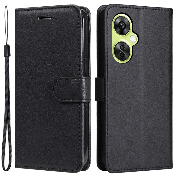 KT Leather Series-2 Wallet Folio Case for OnePlus Nord CE 3 Lite 5G / Nord N30 5G , PU Leather Stand Solid Color Phone Cover - Black