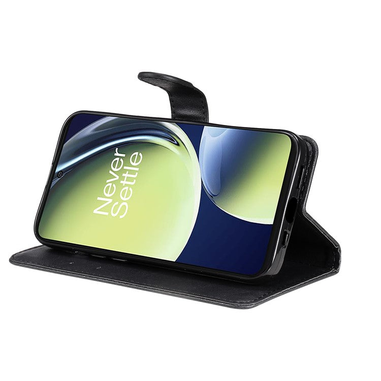 KT Leather Series-2 Wallet Folio Case for OnePlus Nord CE 3 Lite 5G / Nord N30 5G , PU Leather Stand Solid Color Phone Cover - Black