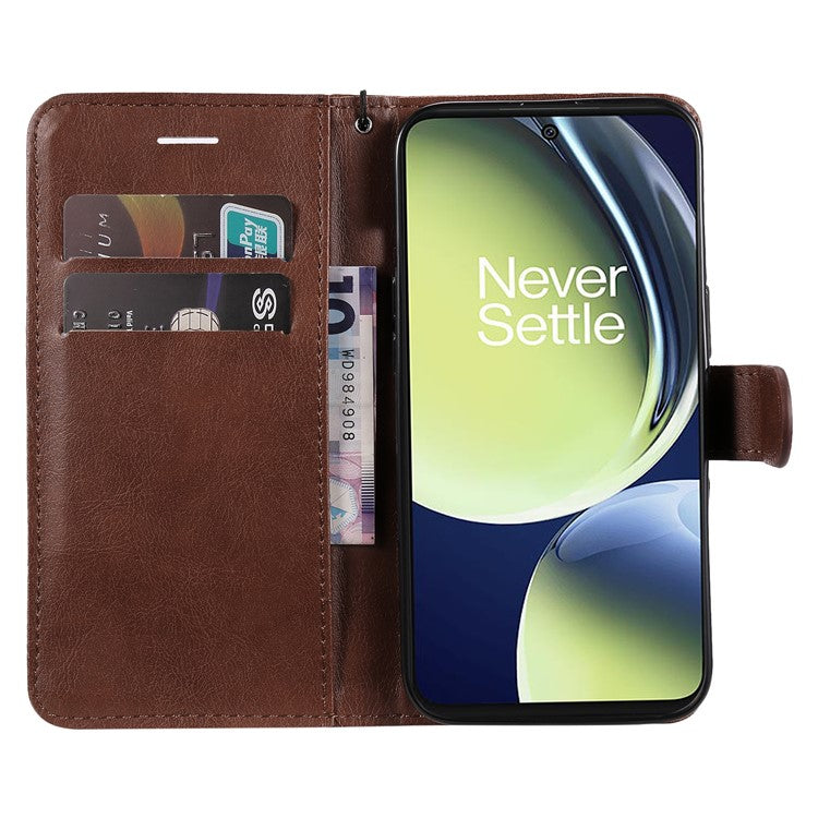 KT Leather Series-2 Wallet Folio Case for OnePlus Nord CE 3 Lite 5G / Nord N30 5G , PU Leather Stand Solid Color Phone Cover - Brown