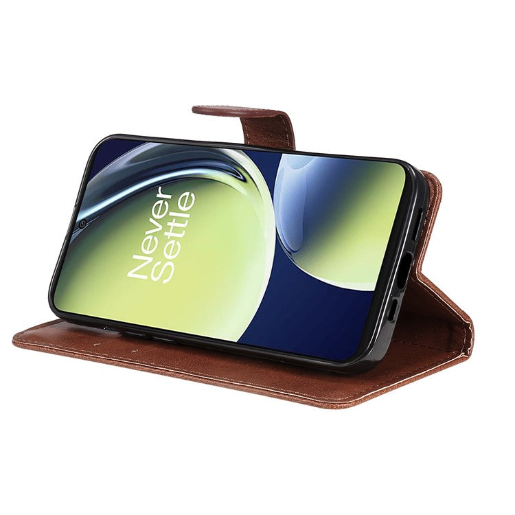 KT Leather Series-2 Wallet Folio Case for OnePlus Nord CE 3 Lite 5G / Nord N30 5G , PU Leather Stand Solid Color Phone Cover - Brown