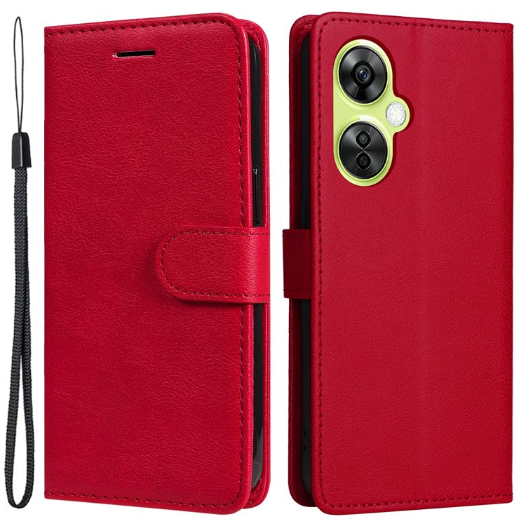KT Leather Series-2 Wallet Folio Case for OnePlus Nord CE 3 Lite 5G / Nord N30 5G , PU Leather Stand Solid Color Phone Cover - Red