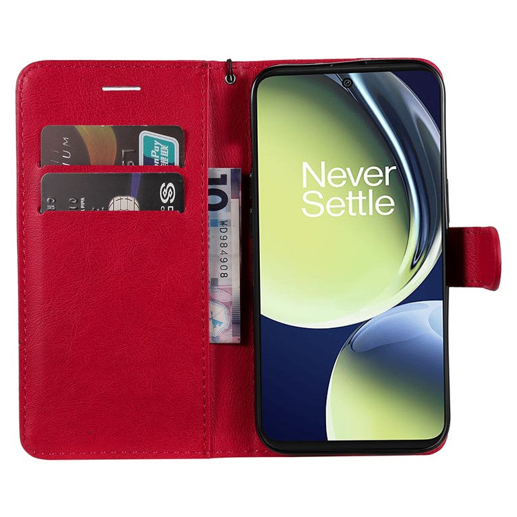 KT Leather Series-2 Wallet Folio Case for OnePlus Nord CE 3 Lite 5G / Nord N30 5G , PU Leather Stand Solid Color Phone Cover - Red