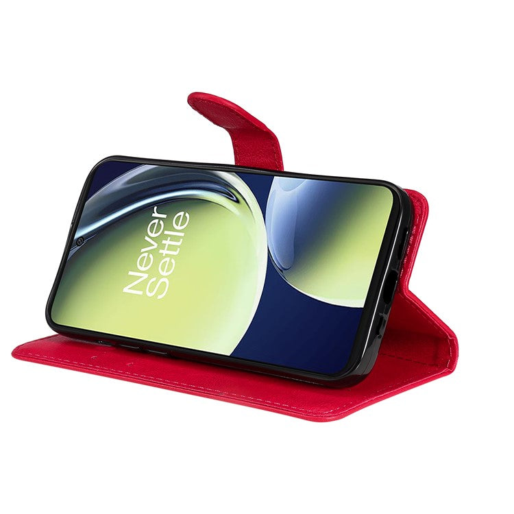 KT Leather Series-2 Wallet Folio Case for OnePlus Nord CE 3 Lite 5G / Nord N30 5G , PU Leather Stand Solid Color Phone Cover - Red