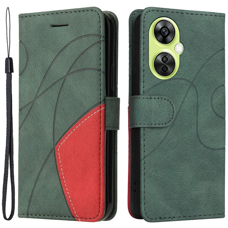 KT Leather Series-1 For OnePlus Nord CE 3 Lite 5G / Nord N30 5G Wallet Phone Case Flip Dual-color Splicing Leather Stand Cover - Green