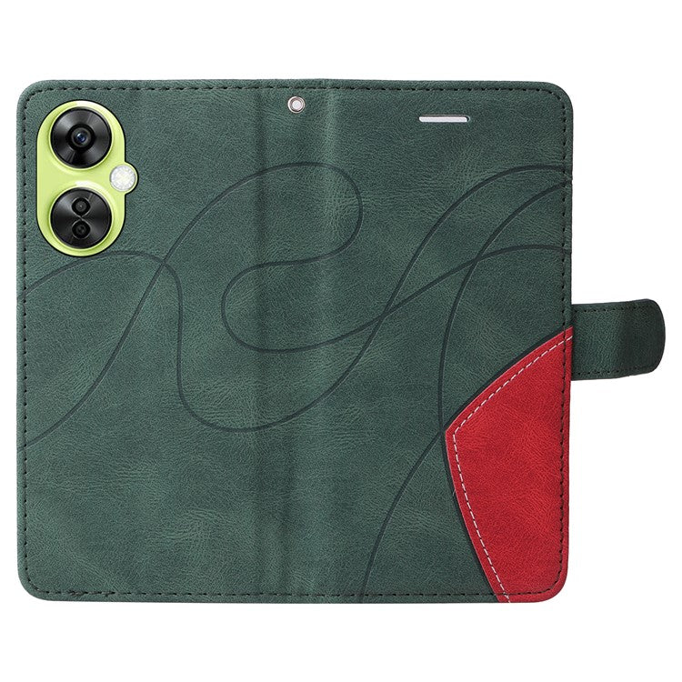 KT Leather Series-1 For OnePlus Nord CE 3 Lite 5G / Nord N30 5G Wallet Phone Case Flip Dual-color Splicing Leather Stand Cover - Green