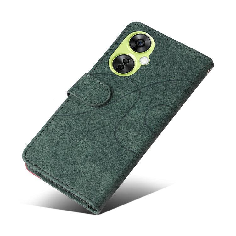 KT Leather Series-1 For OnePlus Nord CE 3 Lite 5G / Nord N30 5G Wallet Phone Case Flip Dual-color Splicing Leather Stand Cover - Green