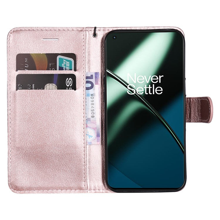 KT Leather Series-2 For OnePlus 11 5G Flip Stand Phone Cover PU Leather Solid Color Wallet Case - Rose Gold