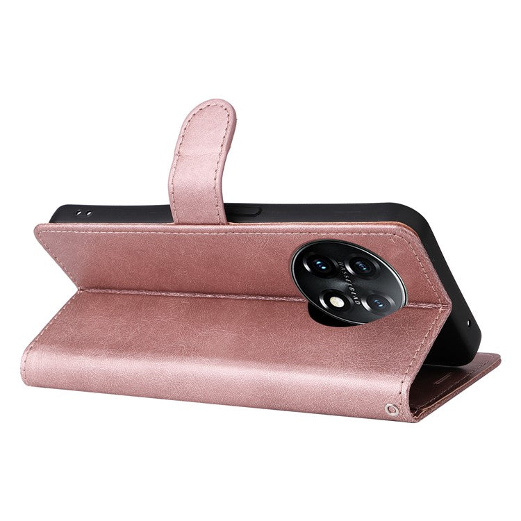KT Leather Series-2 For OnePlus 11 5G Flip Stand Phone Cover PU Leather Solid Color Wallet Case - Rose Gold