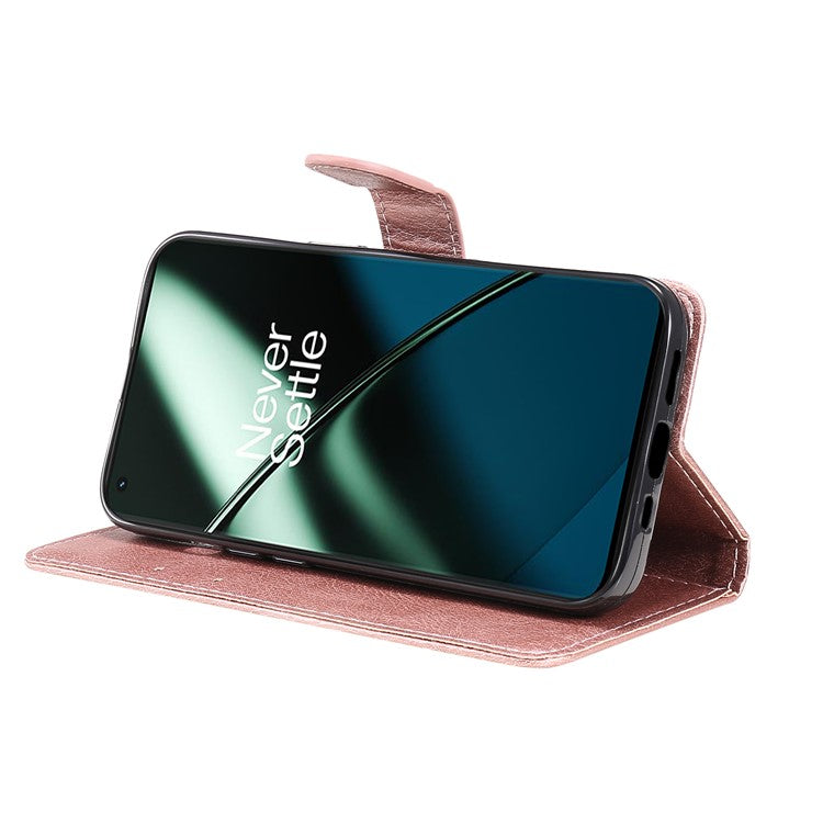KT Leather Series-2 For OnePlus 11 5G Flip Stand Phone Cover PU Leather Solid Color Wallet Case - Rose Gold