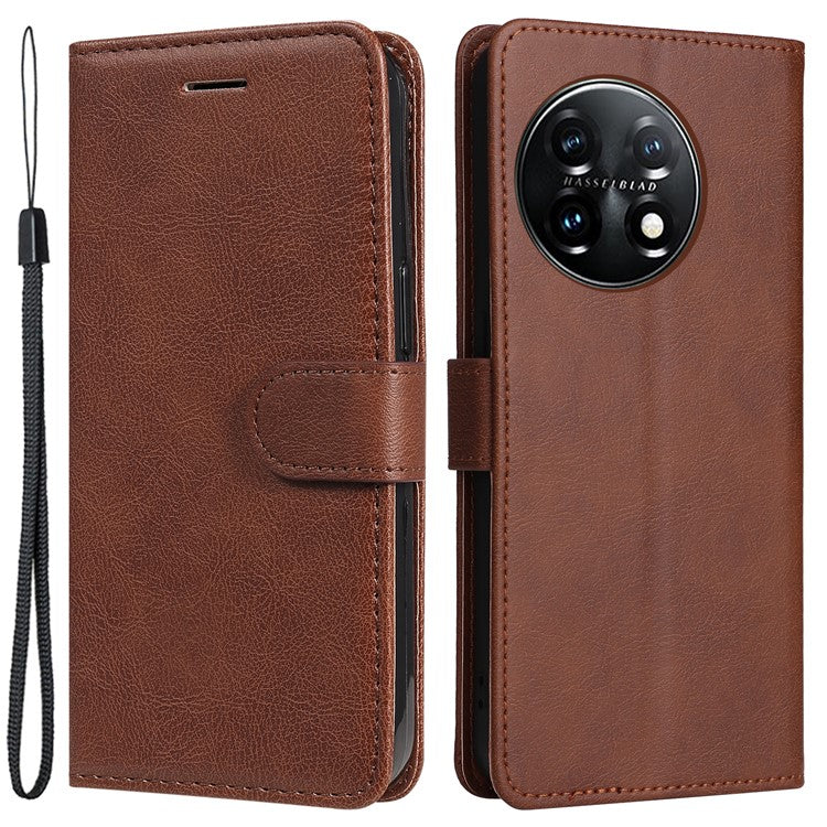 KT Leather Series-2 For OnePlus 11 5G Flip Stand Phone Cover PU Leather Solid Color Wallet Case - Brown