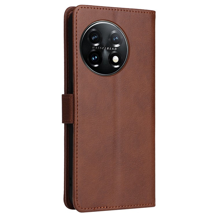 KT Leather Series-2 For OnePlus 11 5G Flip Stand Phone Cover PU Leather Solid Color Wallet Case - Brown