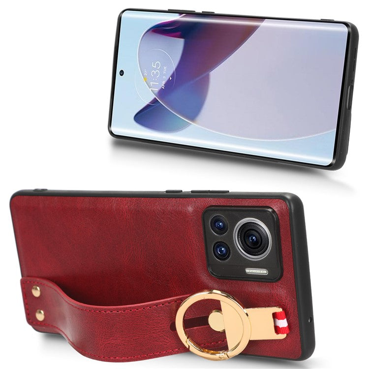 For Motorola Edge 30 Ultra 5G / Moto X30 Pro 5G Phone Case Leather Coated PC+TPU Wristband Kickstand Cover with Neck Strap - Red