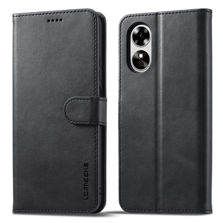 LC.IMEEKE Phone Cover for Oppo A78 5G / A58 5G / A58x 5G PU Leather Calf Texture Stand Wallet Case - Black