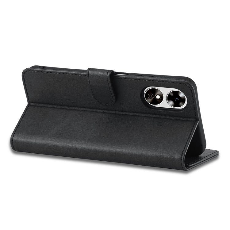 LC.IMEEKE Phone Cover for Oppo A78 5G / A58 5G / A58x 5G PU Leather Calf Texture Stand Wallet Case - Black