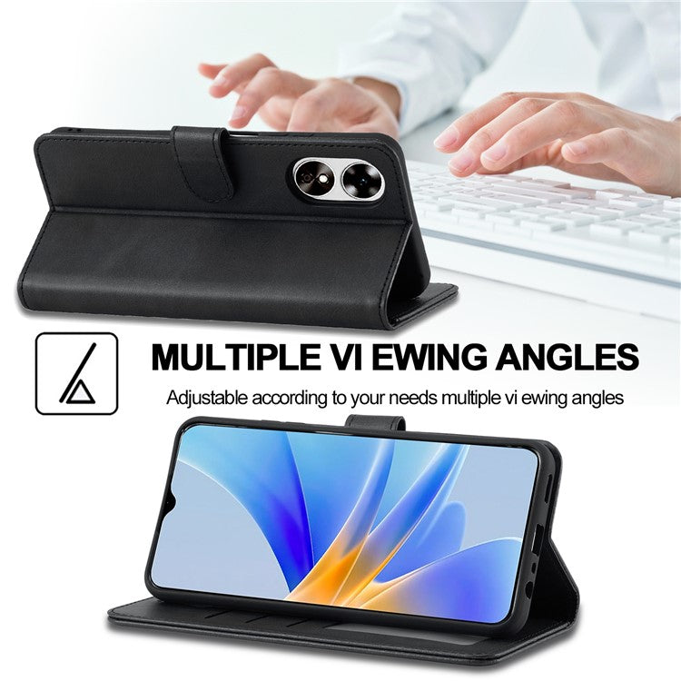LC.IMEEKE Phone Cover for Oppo A78 5G / A58 5G / A58x 5G PU Leather Calf Texture Stand Wallet Case - Black