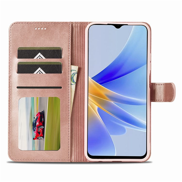LC.IMEEKE Phone Cover for Oppo A78 5G / A58 5G / A58x 5G PU Leather Calf Texture Stand Wallet Case - Pink