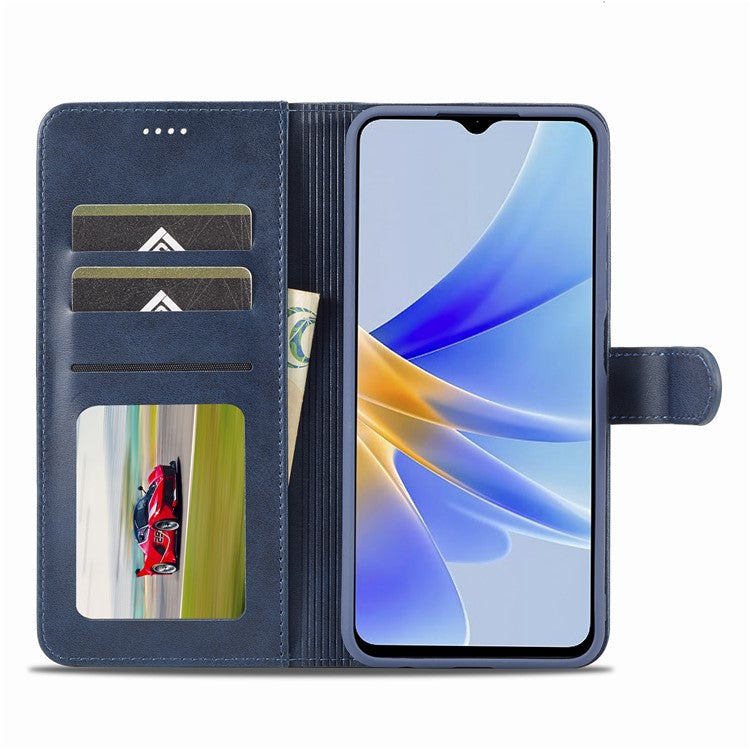 LC.IMEEKE Phone Cover for Oppo A78 5G / A58 5G / A58x 5G PU Leather Calf Texture Stand Wallet Case - Blue