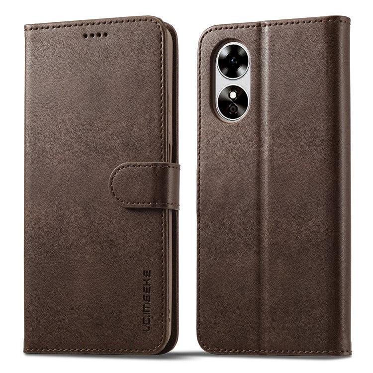 LC.IMEEKE Phone Cover for Oppo A78 5G / A58 5G / A58x 5G PU Leather Calf Texture Stand Wallet Case - Brown