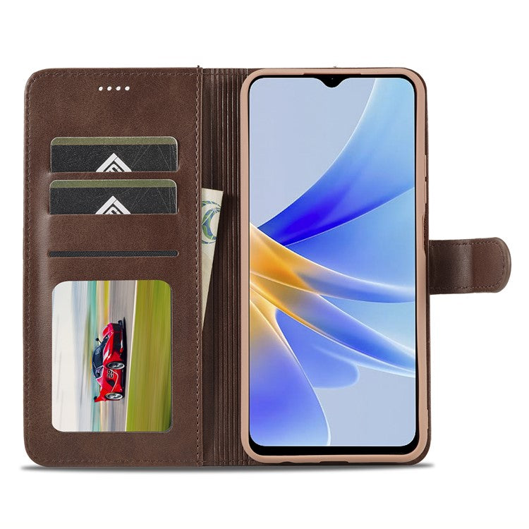 LC.IMEEKE Phone Cover for Oppo A78 5G / A58 5G / A58x 5G PU Leather Calf Texture Stand Wallet Case - Brown