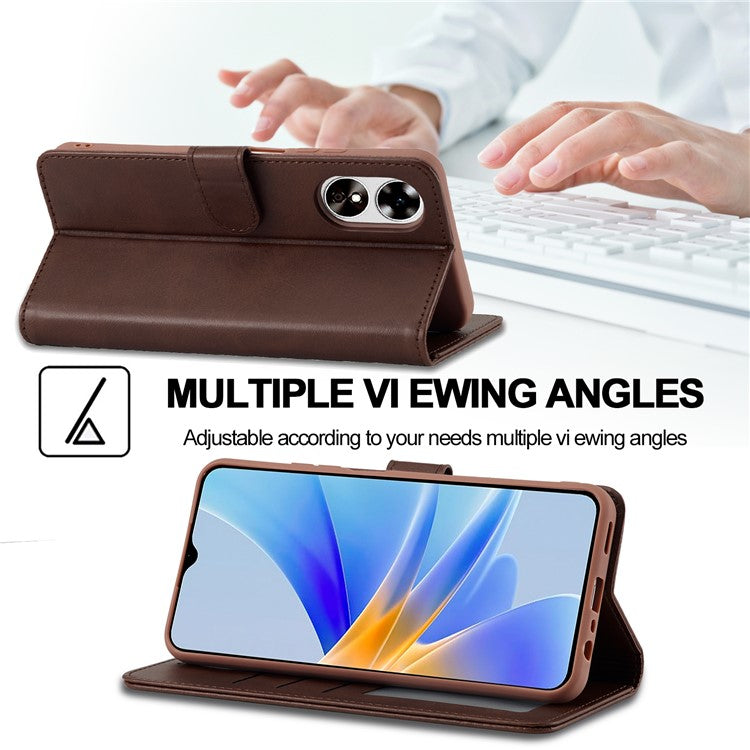 LC.IMEEKE Phone Cover for Oppo A78 5G / A58 5G / A58x 5G PU Leather Calf Texture Stand Wallet Case - Brown
