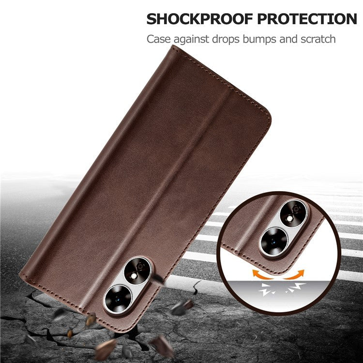 LC.IMEEKE Phone Cover for Oppo A78 5G / A58 5G / A58x 5G PU Leather Calf Texture Stand Wallet Case - Brown
