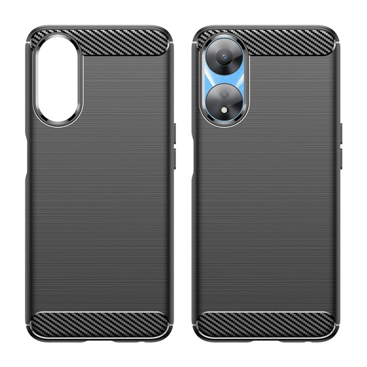 TPU Case for Oppo A78 5G / A58 5G / A58x 5G , Brushed Carbon Fiber Texture Cell Phone Cover - Black