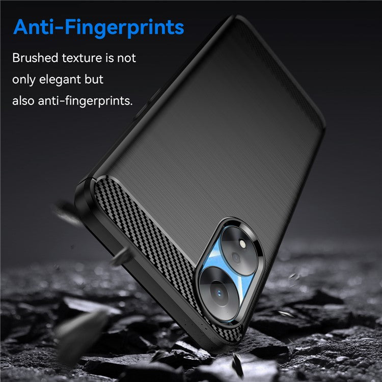 TPU Case for Oppo A78 5G / A58 5G / A58x 5G , Brushed Carbon Fiber Texture Cell Phone Cover - Black