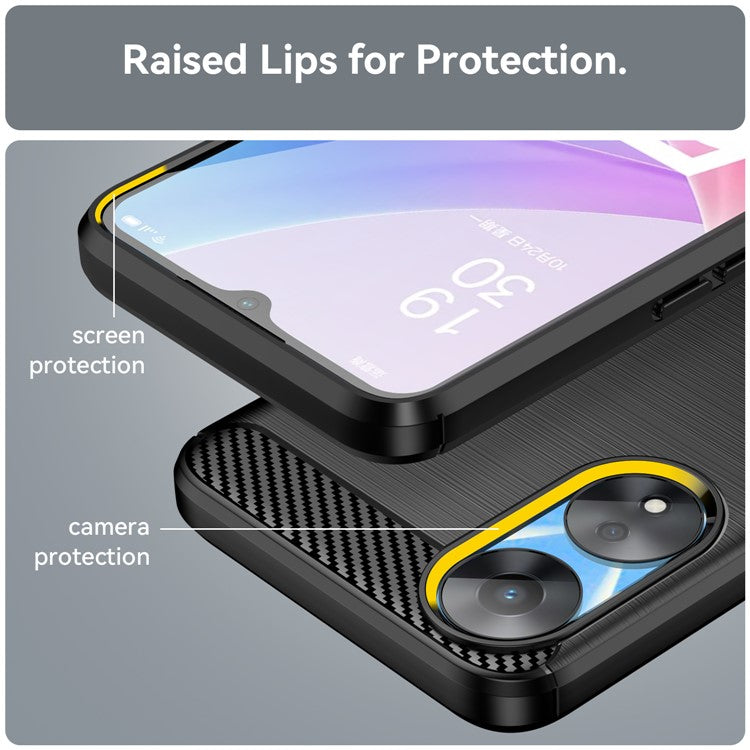 TPU Case for Oppo A78 5G / A58 5G / A58x 5G , Brushed Carbon Fiber Texture Cell Phone Cover - Black