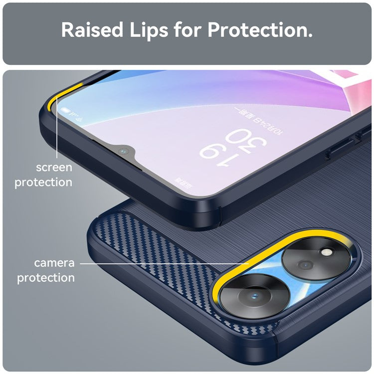 TPU Case for Oppo A78 5G / A58 5G / A58x 5G , Brushed Carbon Fiber Texture Cell Phone Cover - Blue