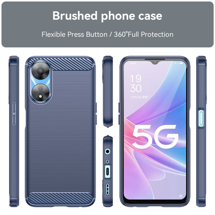 TPU Case for Oppo A78 5G / A58 5G / A58x 5G , Brushed Carbon Fiber Texture Cell Phone Cover - Blue