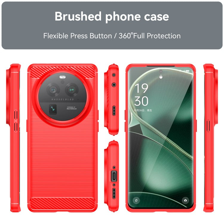 Mobile Phone Case for Oppo Find X6 Pro , Brushed Carbon Fiber Texture Phone TPU Back Cover - Red