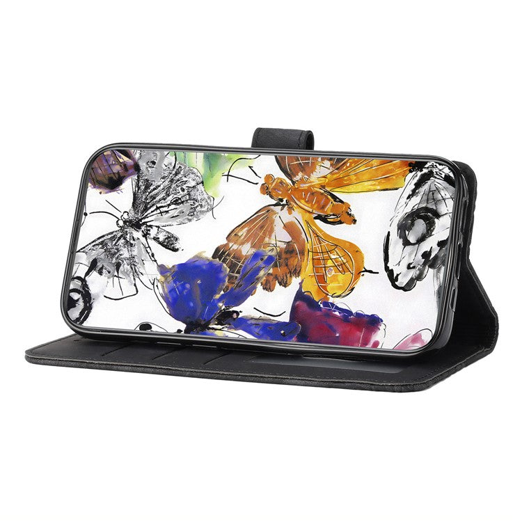 For Samsung Galaxy M53 5G Stand Case, PU Leather Wallet Butterfly Imprinted Skin-touch Phone Cover - Black