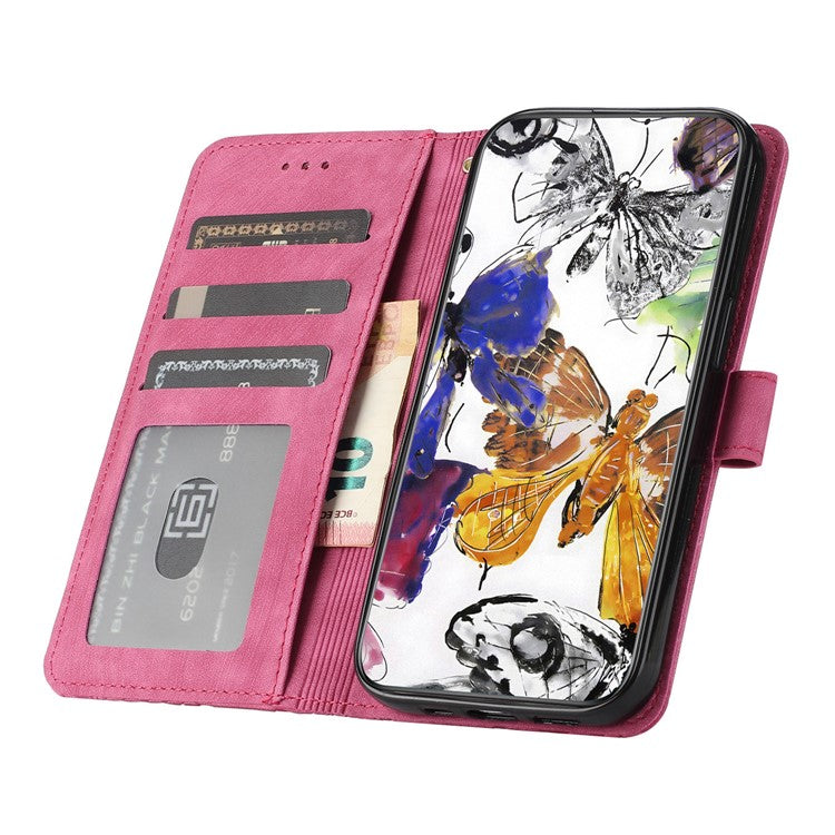 For Samsung Galaxy M53 5G Stand Case, PU Leather Wallet Butterfly Imprinted Skin-touch Phone Cover - Rose